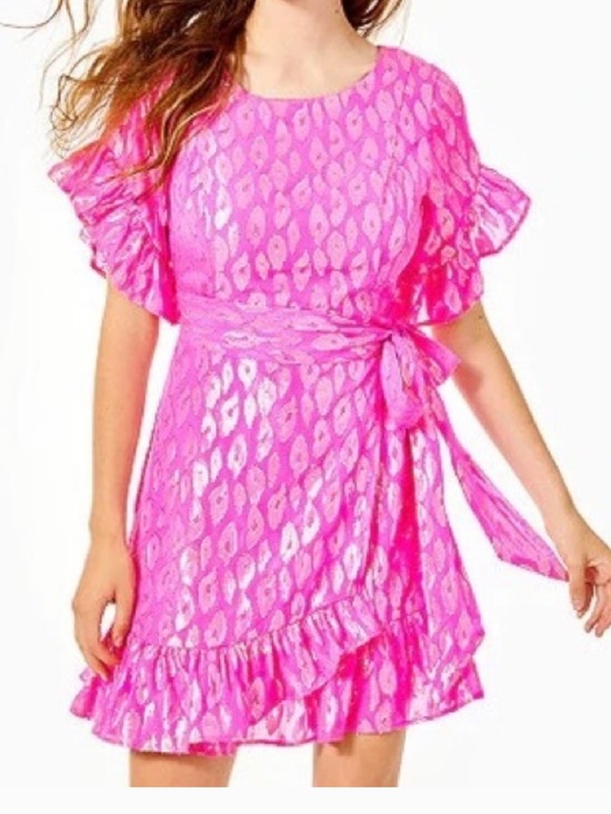 Lilly Pulitzer Dresses & Skirts - Lilly Pulitzer Darlah Silk Razberry Leopard Metallic Mini Dress